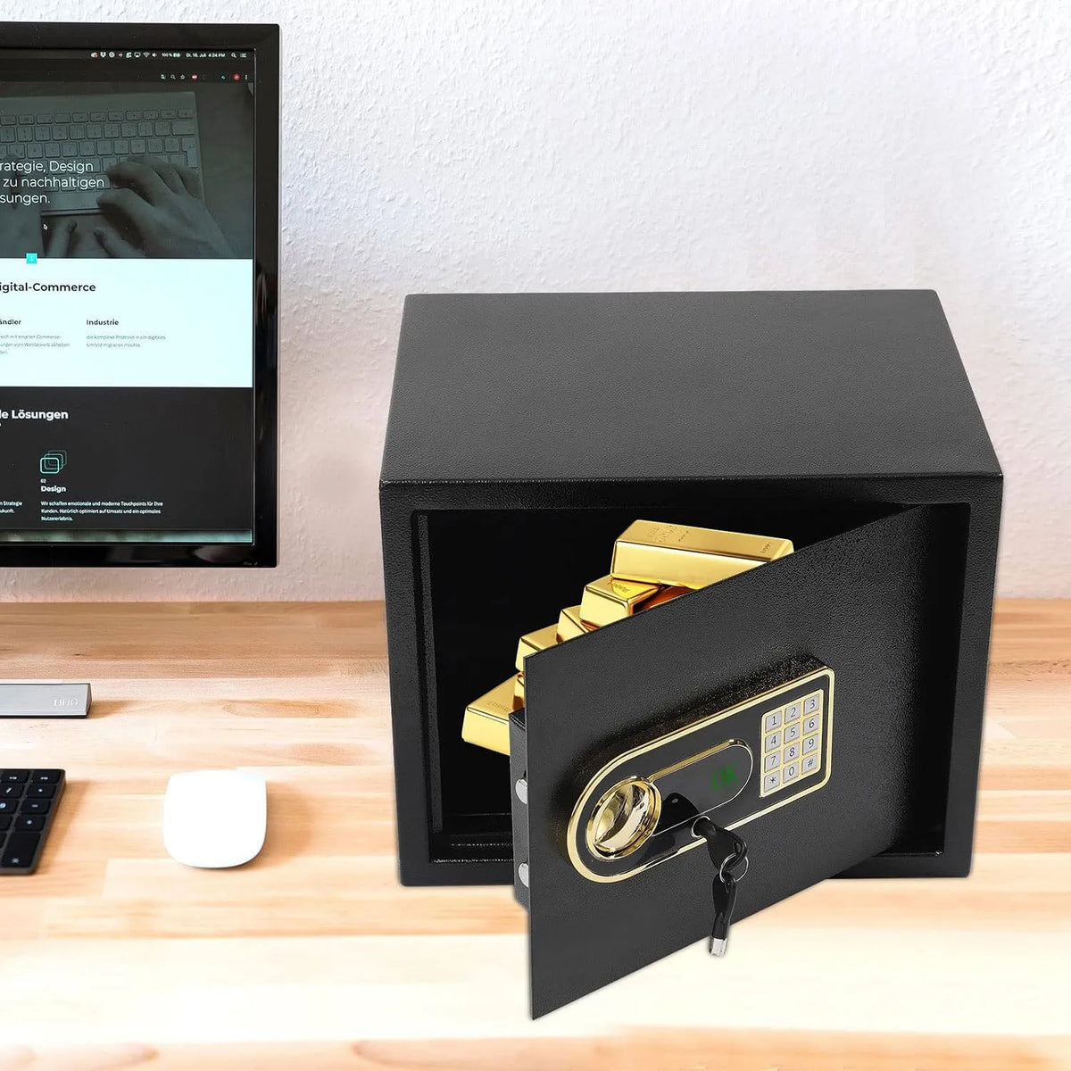 Coffre-fort, C -fort de 30 l pour la maison, documents A4, Résistant au feu, Étanche, Porte-monnaie numérique, armes, bijoux