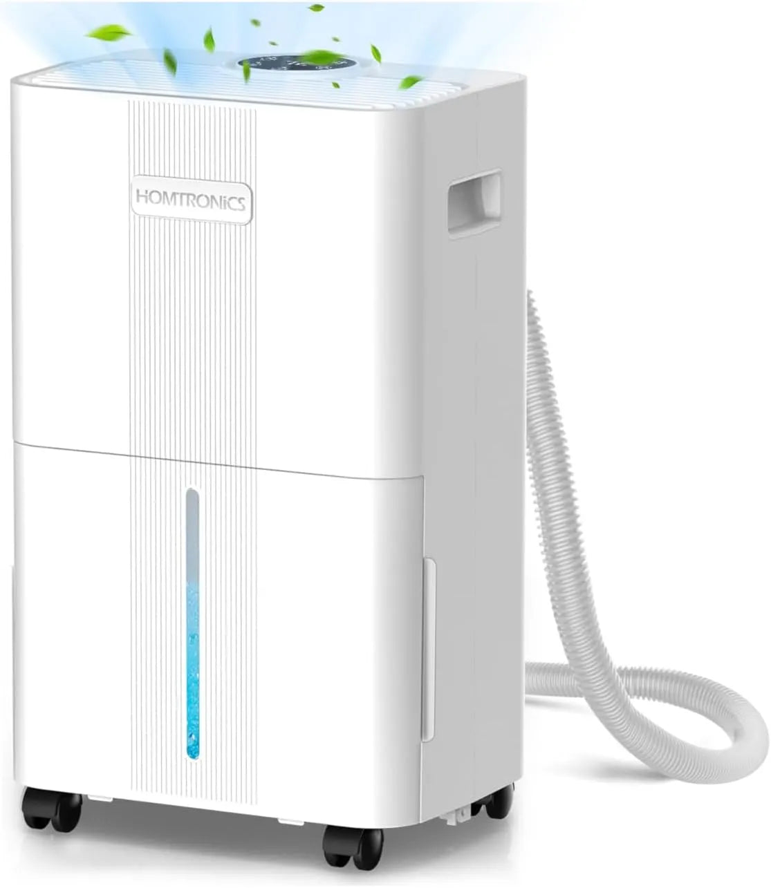 Déshumidificateur 24h, avec Tuyau de Vidange,3 Modes, capacité 8L, d'air Anti Moisissure, Homtronics Deshumidificateur d air, Vidange Continue