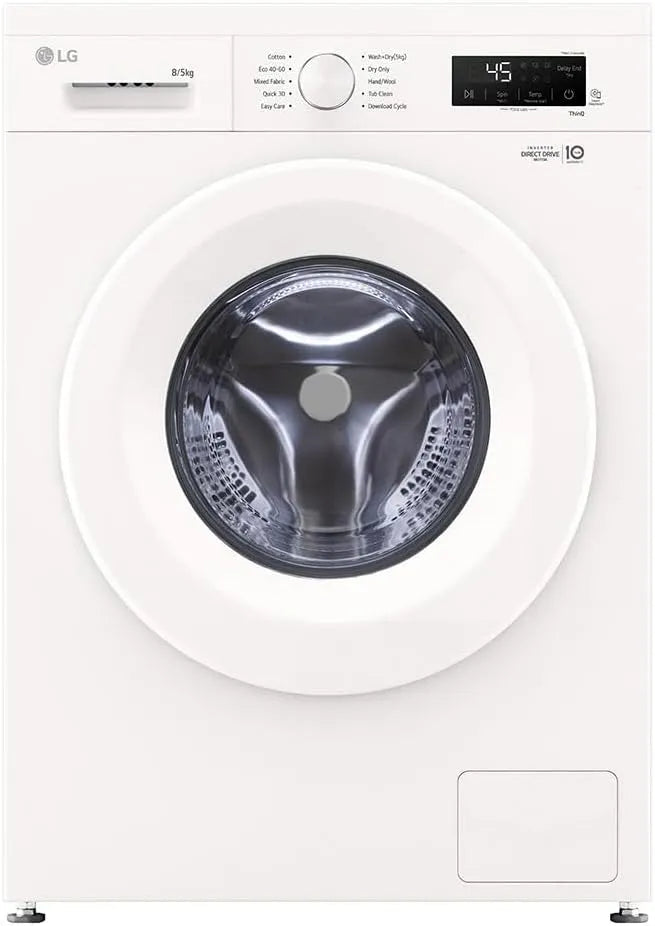 LG lave-linge W4X1085NWH, Série 140, finition blanche, 8/5kg, 1400 tr/min, 6 Mouvements, Inverter Direct Drive, Vapeur Vapeur, Wi-Fi ThinQ, lavage