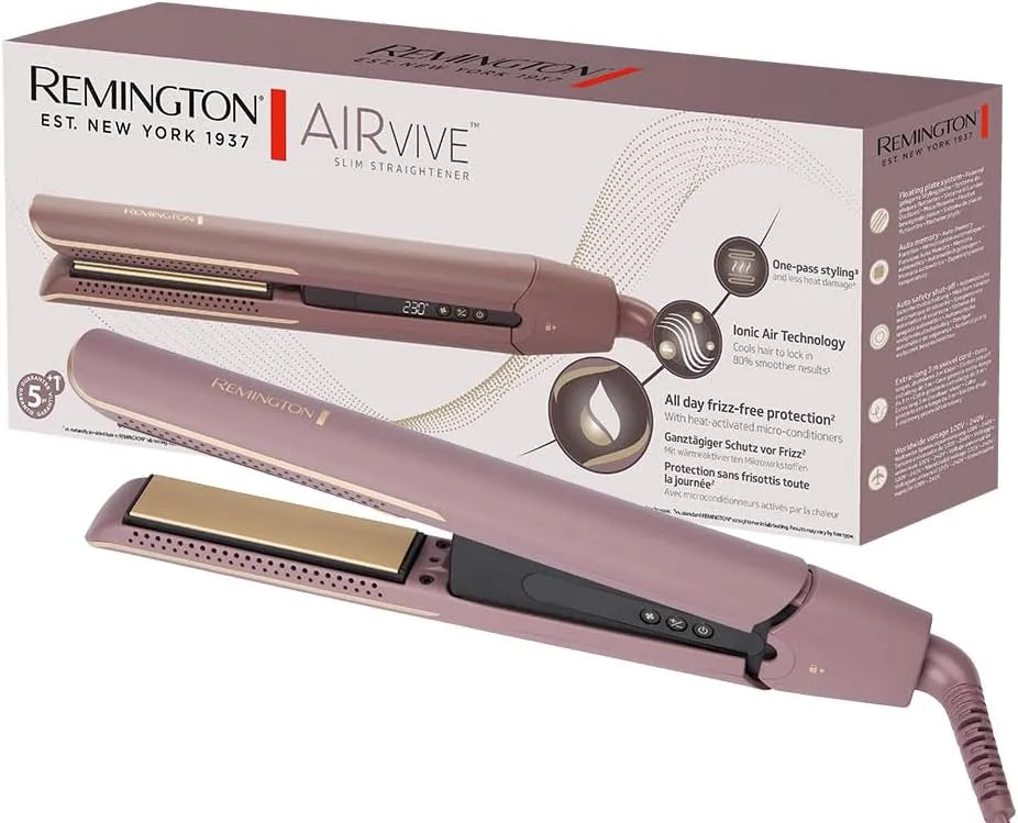 Modèle Lisseur Cheveux S8930 Remington AIRvive, Technologie Ionic Air: résultats de coiffage longue durée, écran LCD, 150-230°C, plaques étroites