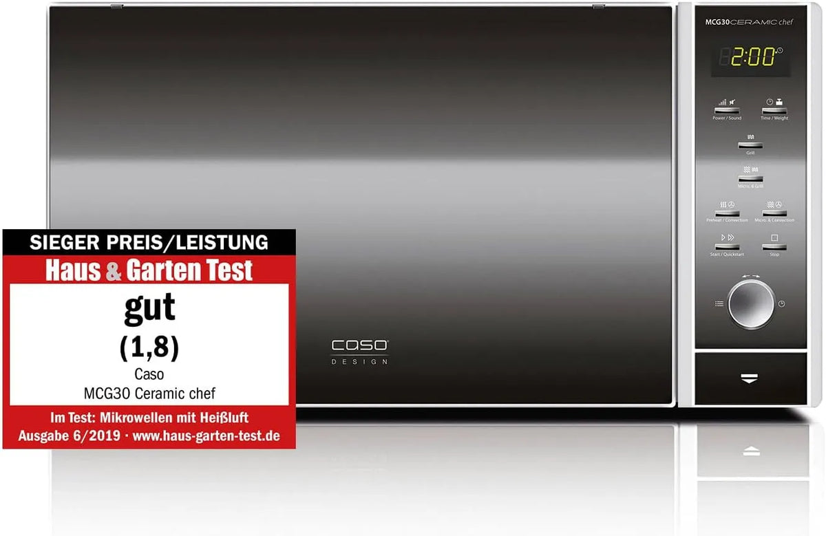 Caso four à micro-ondes MCG30, fonction four jusqu'à 200°C, Ceramic Chef 3 en 1 avec grill + air chaud 2100W 30L, grille pour 2 niveaux
