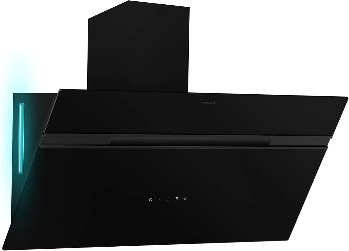 Klarstein hotte aspirante, 90 cm hotte murale, 54 dB, 615 m³/h, éclairage LED 9 Couleur s, Alina, classe énergétique A, tactile, noire
