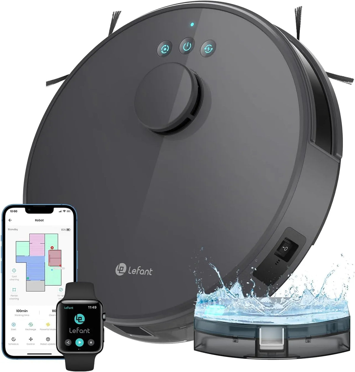 Aspirateur Lefant Robot, Laveur 2 en 1 5500Pa, M1 finition grise, Navigation LiDAR, Cartographie Multi-étage, APP, WiFi