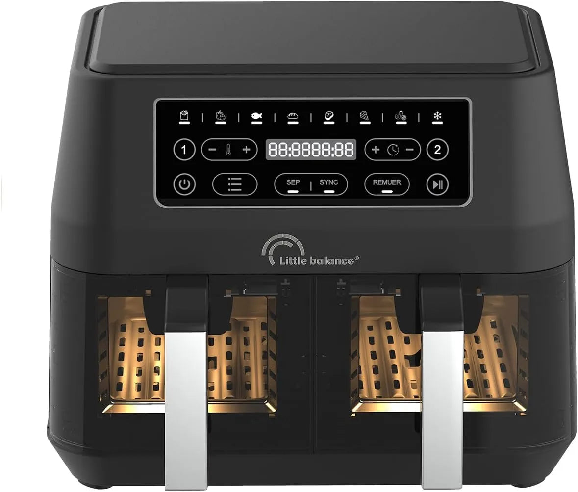 8765 Friteuse diététique, capacité 9 L, puissance 2460 W, 9 programmes, 2 Compartiments, LITTLE BALANCE, Crousty light duo, finition noire