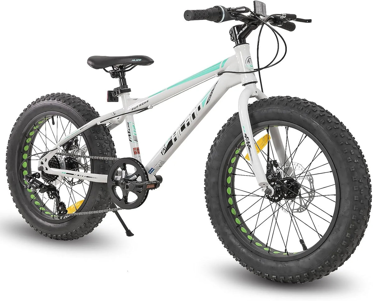 Vélo Hiland, de Montagne 20 ', 7 niveaux de vitesse, 7 niveaux de vitesse, Freins à Disque Double pour garçons et Filles, Vert, finition argentéeé