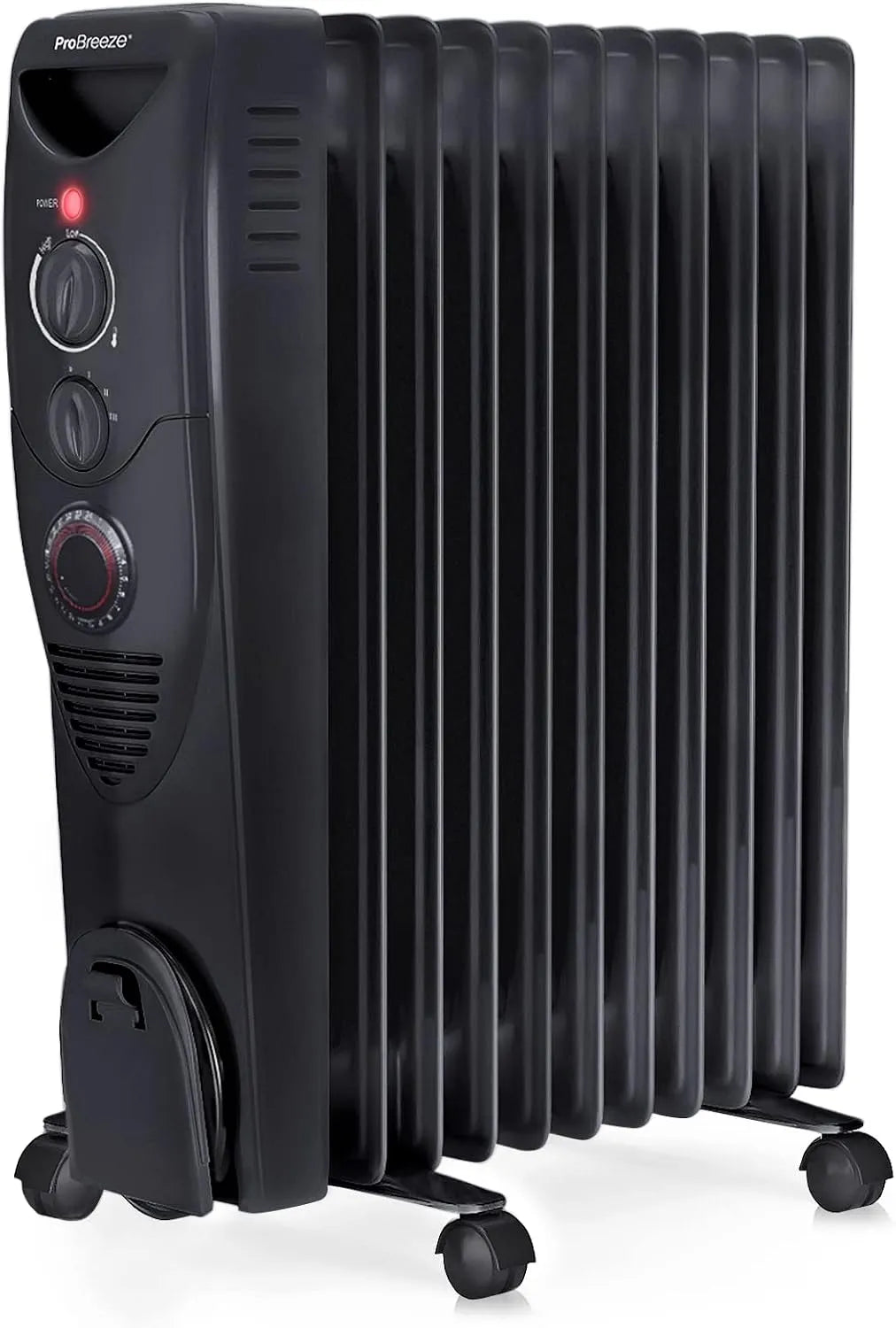Radiateur Pro Breeze, à bain d'huile 2500W, 11 éléments, 3 niveaux de chaleur, puissance 2500W, Thermostat réglable, finition noire