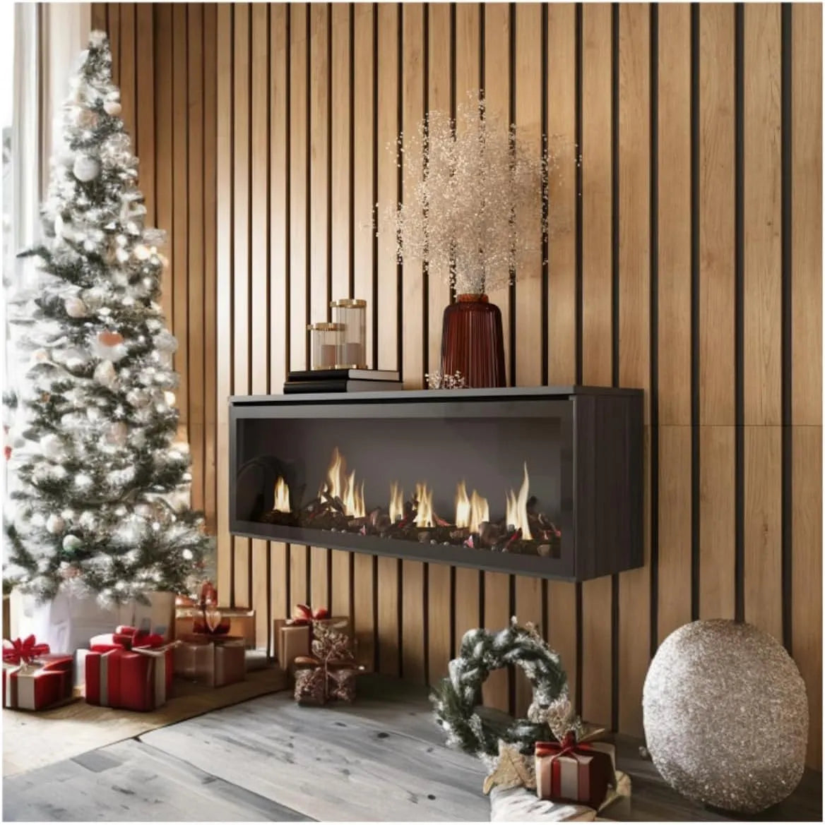 Cheminée électrique SKRAUT HOME |, dimensions 107x38x25cm, LED, Effet Flamme, Salon, Salle à Manger, Décorative, Style Moderne, Noirs