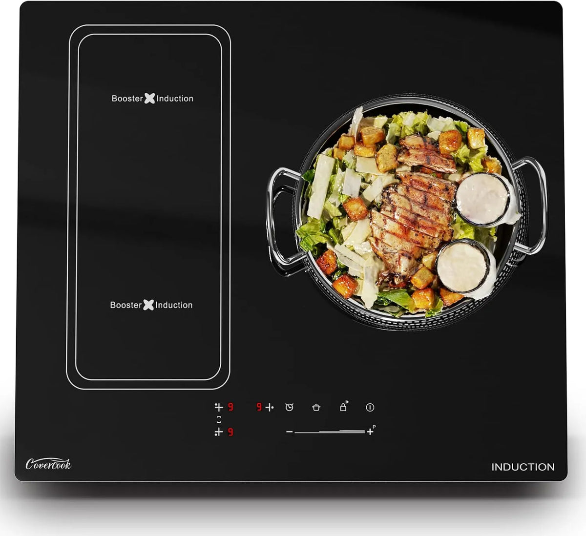 Plaque de cuisson, induction 60 cm 3 feux fonction boost cuisson électrique table de cuisson à contrôle tactile, puissance réglable