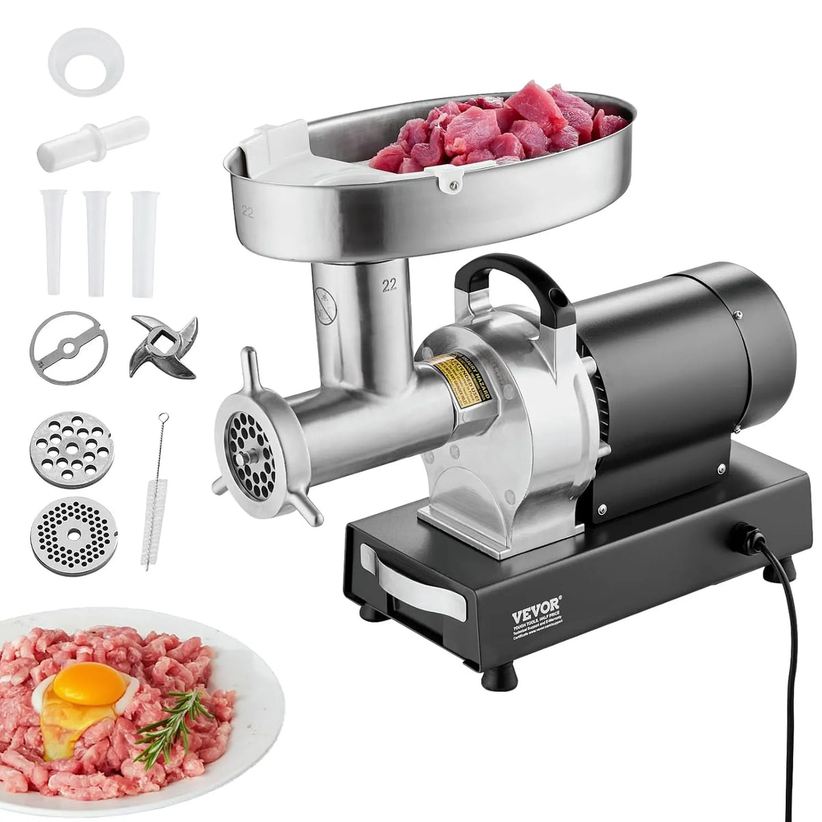 Vevor plaque de cuisson, min, Poussoir à Saucisses en Acier Inoxydable, pour Cuisine et Restaurant, Hachoir à Viande Électrique Capacité 6,35 kg