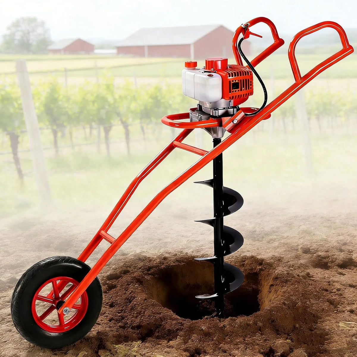 Poteau Pelleteuse de, tarière de terre avec foret de 10,2 cm pour projets de ferme, moteur à gaz 2 temps, de jardin et de construction