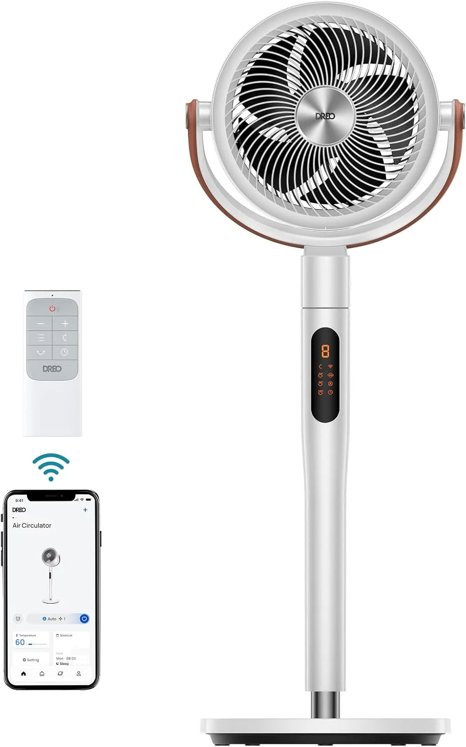 Ventilateur 513S Dreo Smart, sur Pied Silencieux 25dB, 6 Modes, 8 niveaux de vitesse, 1650m³/h, 30M portée, Hauteur 110CM, 8 niveaux de vitesse