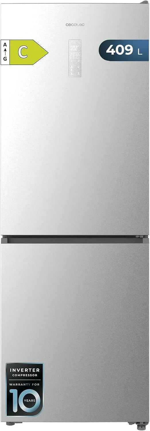 Cecotec réfrigérateur, Combi 409L No Frost Bolero CoolMarket Combi 409 Inox C. Hauteur 185cm, Basse Consommation, Compresseur Inverter Plus