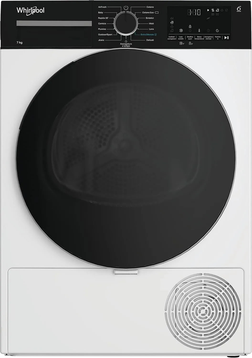 Whirlpool sèche-linge, Moteur à capteur 6° Extra silencieux AirFresh Temps 84,6 x 59,7 x 54,5 cm, C WSD 74M WBS IT de 7 kg, classe énergétique C