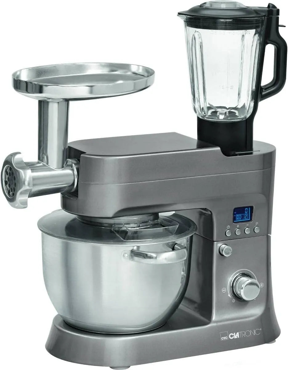 Robot pâtissier KM 3674, 4 en 1, Clatronic Robot Multifonction Professionnel, Pieds à Ventouse, titan