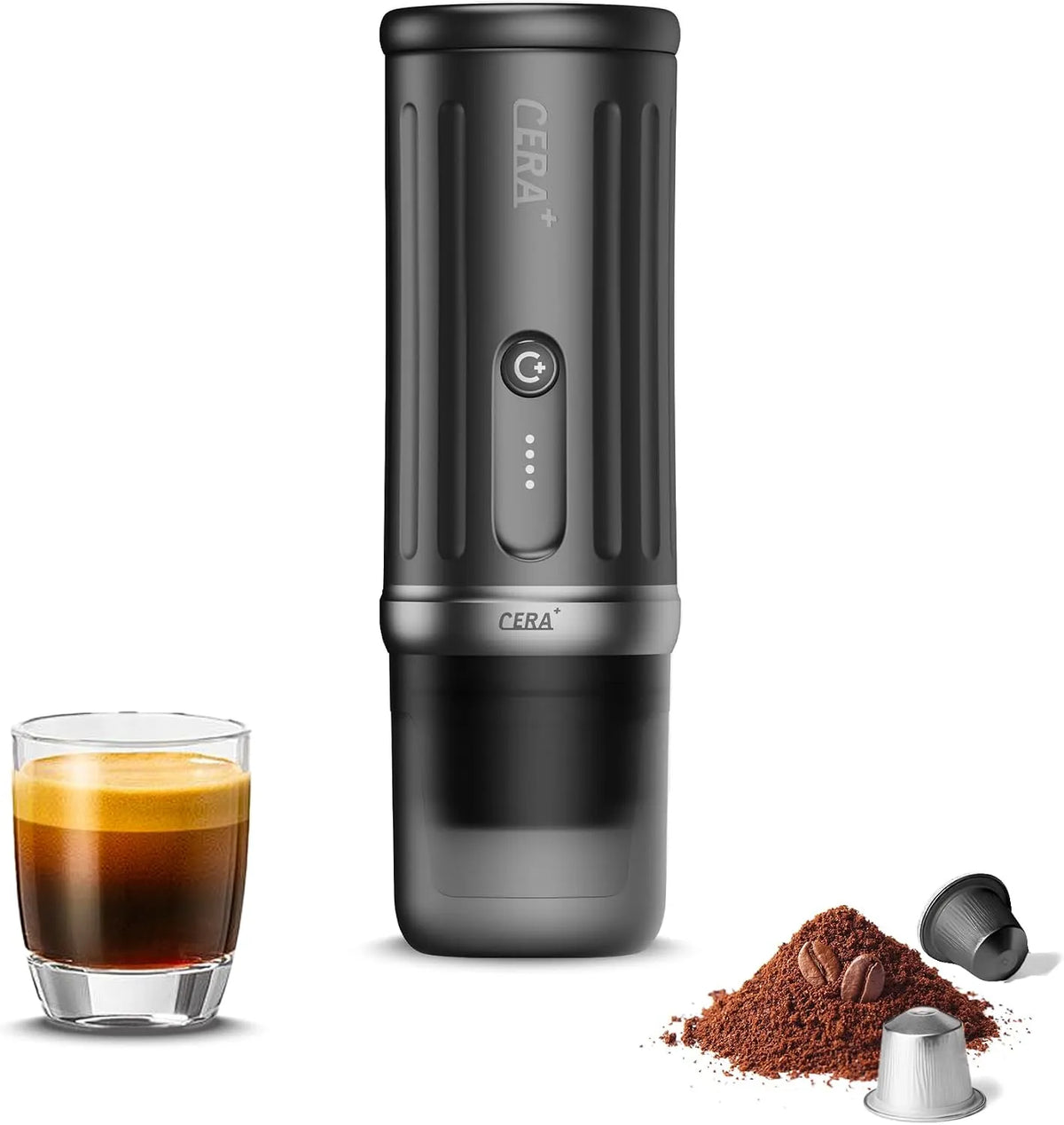 Machine à café, Jusqu'à 8 Tasses par Charge 20 Bar,3*4500mAh, CERA+ Machine Espresso Portable Autochauffante, Bureau&Voiture, Voyage