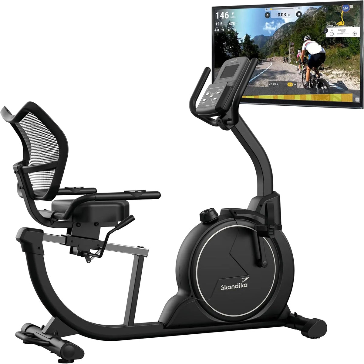Vélo P14 Skandika Cykling, jusqu'à 150 kg, d'appartement avec écran tactile, ordinateur multimédia, Bluetooth, connexion par application, Kinomap
