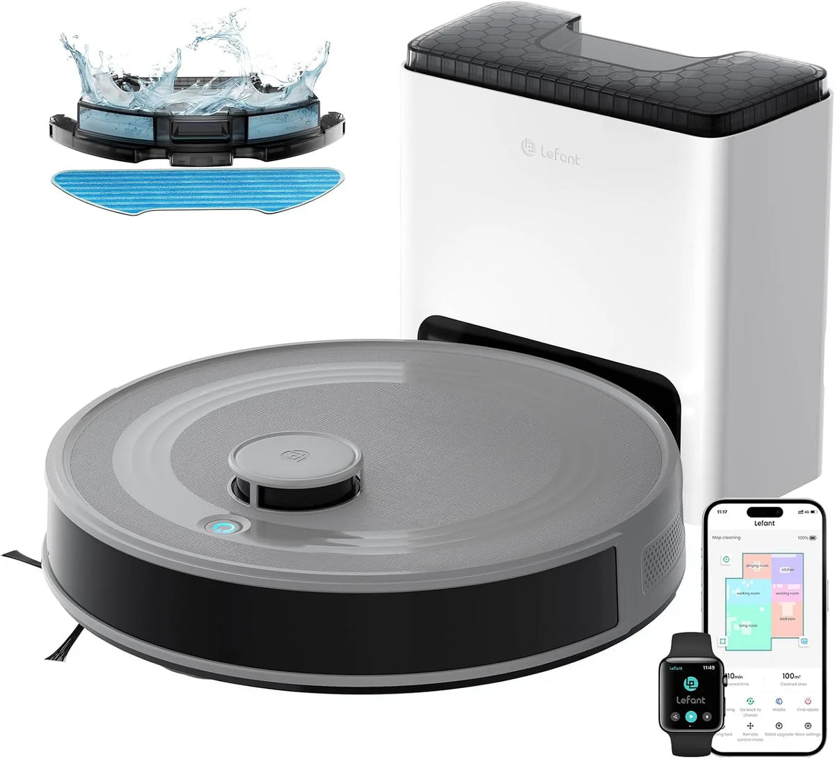 Aspirateur robot M2S 240min Lefant Plus, 10000Pa Aspirateur, Lefant Plus Laveur avec Station, Vidange Automatique, Évitement d'obstacles, App