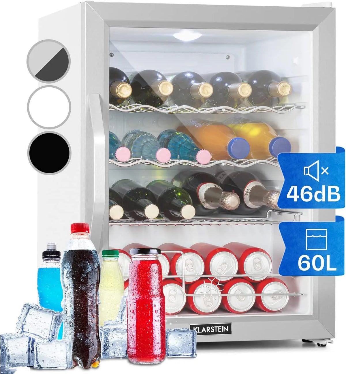 Klarstein Mini Frigo de Chambre et Bureau pour Boisson, Refrigerateur Bar 60L, Silencieux, Pour Camping, Étagères Réglables, Ondulés pour le Vin