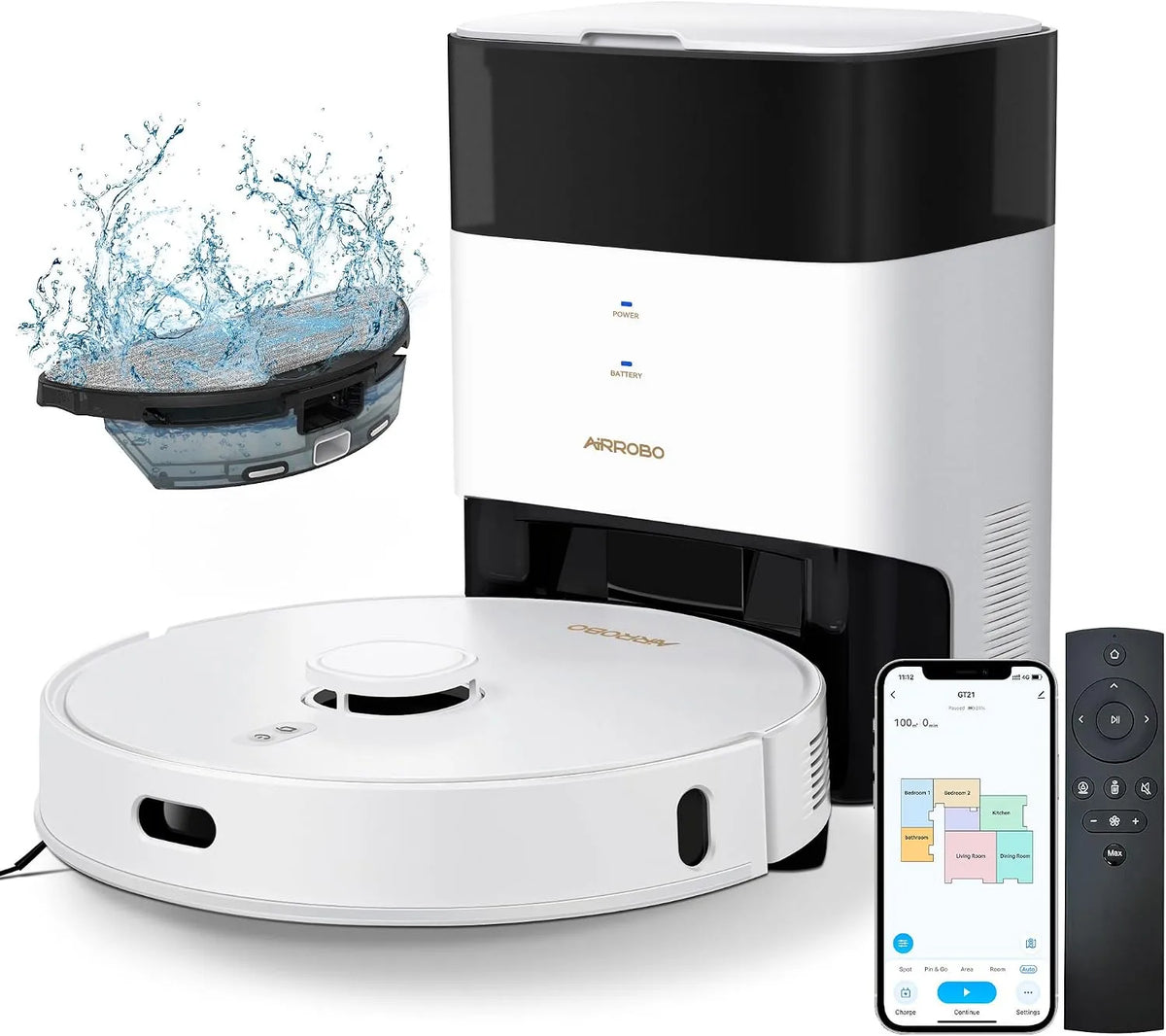 Aspirateur GT21 AIRROBO Robot, Autonomie 180 Minutes, évitement d'obstacles, App Control, capacité 3.5L Automatique Poussièr, WiFi