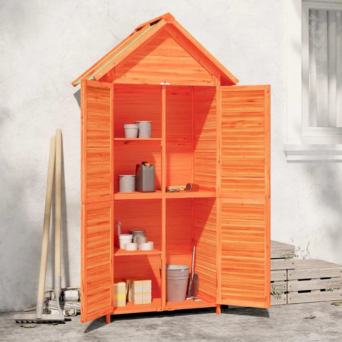 Abri à outils, Marron 89x52,5x175 cm Bois Massif pin, Armoire de Jardin Remise, de Extérieur avec Porte et Étagères