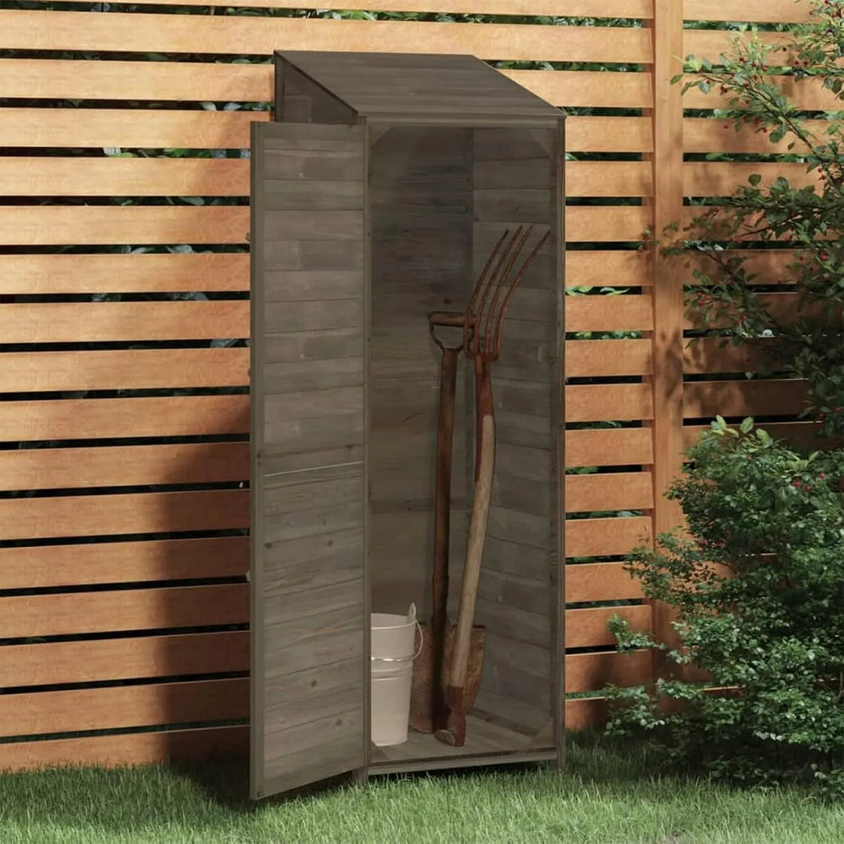 Abri de jardin, dimensions 55 x 52 x 174,5 cm, en bois massif, Avec toit en appentis, terrasse, balcon, Anthracite