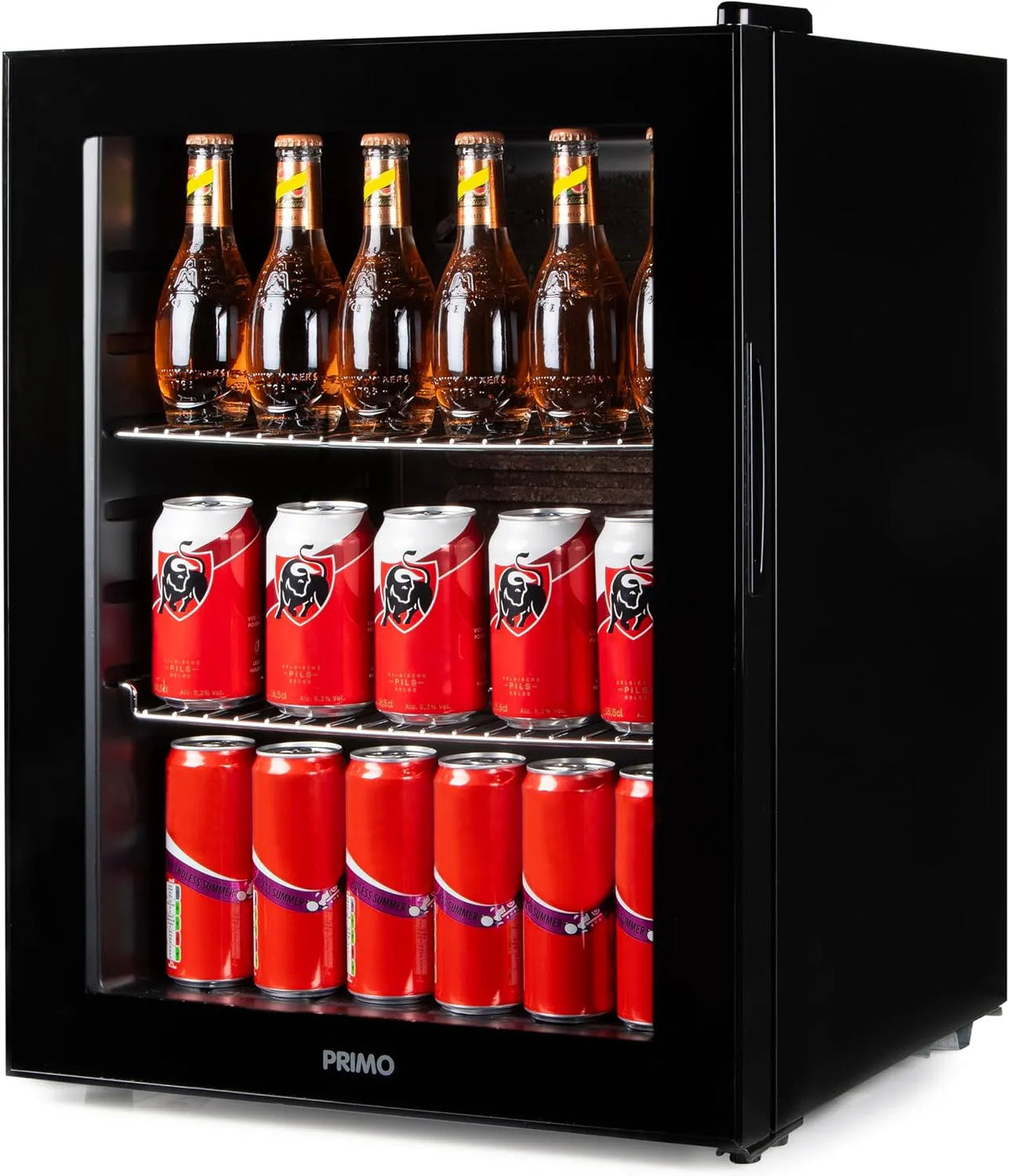 Réfrigérateur PR179BC PRIMO, D, capacité 60L, à boissons, Minibar, Porte vitrée, Pose libre, finition noire