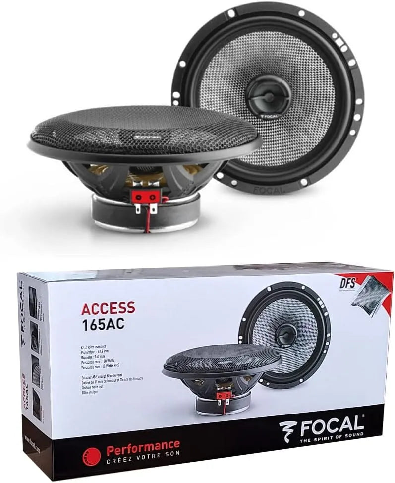165AC, la Paire, 2 Enceintes Focal Access 165 AC coaxiales 2 Voies 16,5 cm 165 mm 6,5' diamètre 60 Watts rms 120 Watts Max 4 ohm 91 DB spl