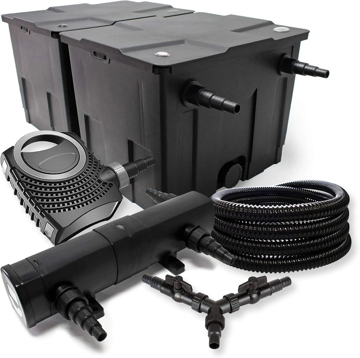 Pompe CBF-350B NEO10000 CUV-224, 10000l/h, SunSun Kit complet: Filtre de bassin jusqu'à 60000 L Biologique, 25m Tuyau 25 mm, h 80W, capacité 10000l
