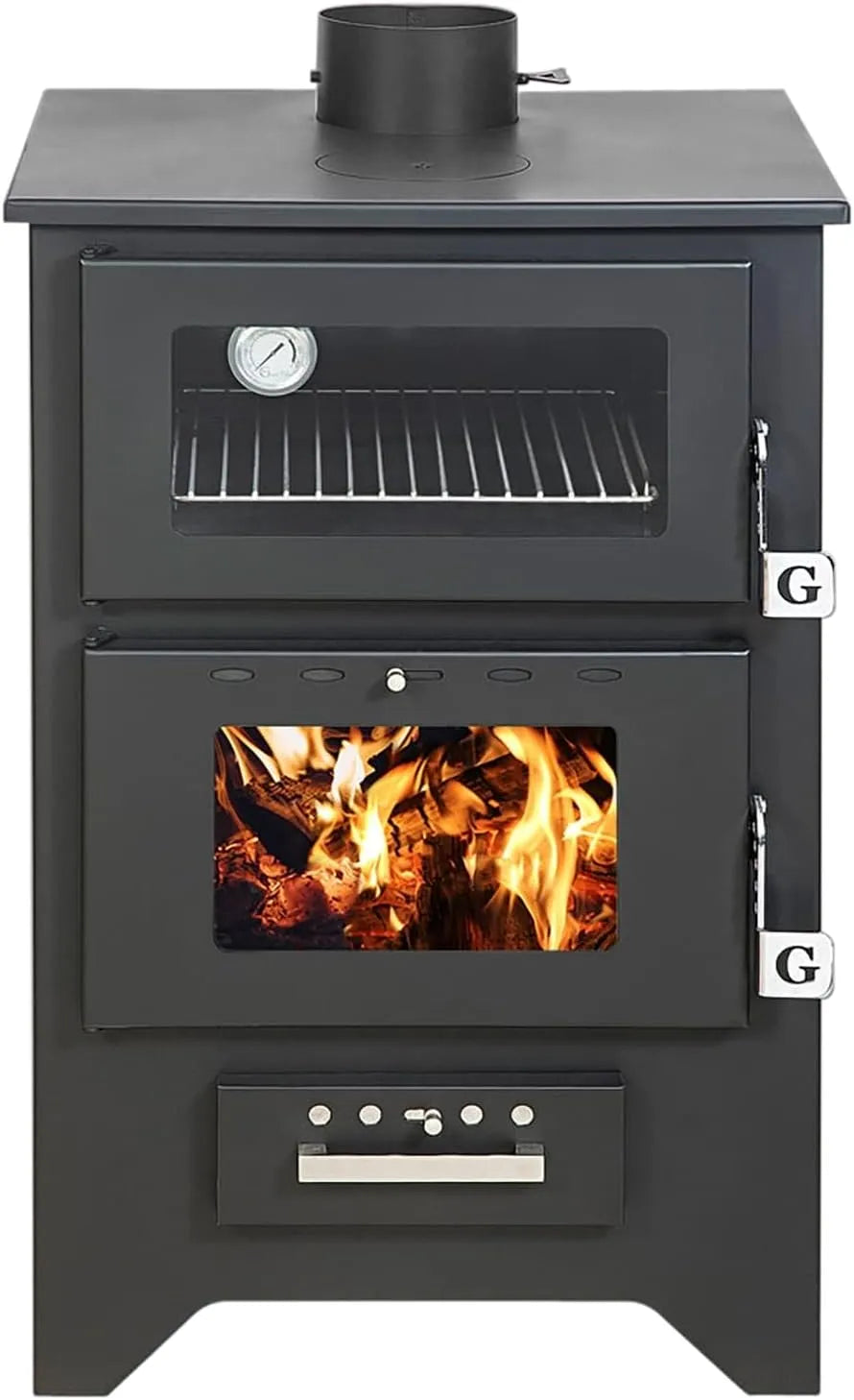Poêle à bois MG450 L50 P58 iperbriko, avec four Silvia finition noire puissance 14,8 kW,5 x,5 x H90,5