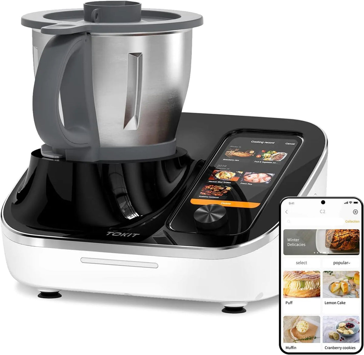 Mixeur, Pré-nettoyage, Presse-agrumes, Hachoir, etc, TOKIT C2 AI Robot Cuisine Multifonction Robot Patissier 21 Modes de Cuisine 7 Pouces