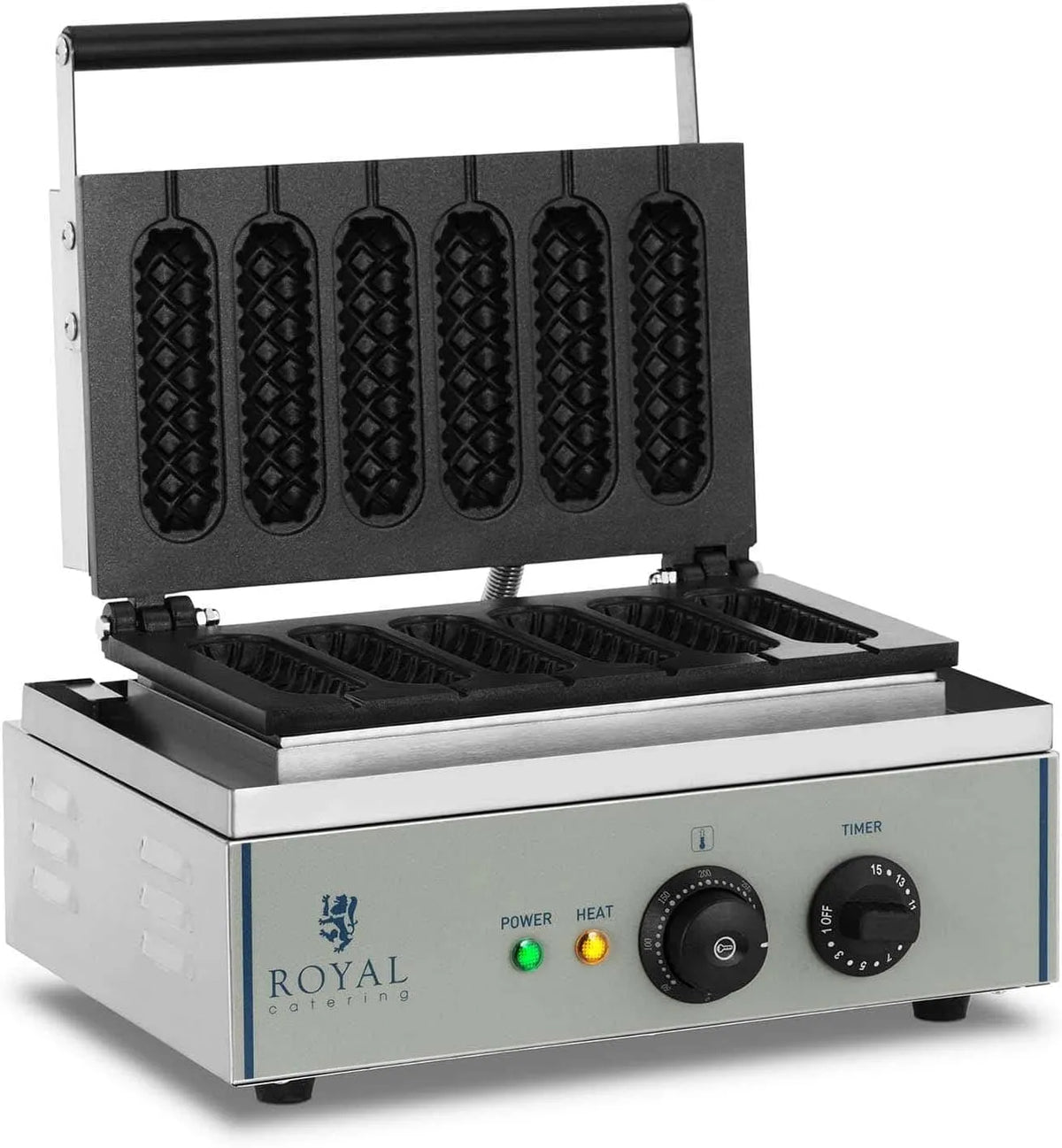 Plaque de cuisson RCWM-1500-S, Royal Catering Gaufrier Machine à Gaufres à Epi, 6 bâtonnets, de cuisson en téflon et alu, puissance 1.500 W