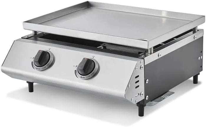 Plaque de cuisson, puissance 6,3 kW, 2 brûleurs, COOKING BOX, Tiroir graisse, Surface de cuisson 45,5 x 36 cm, Plancha gaz Cadix 2 feux, inox