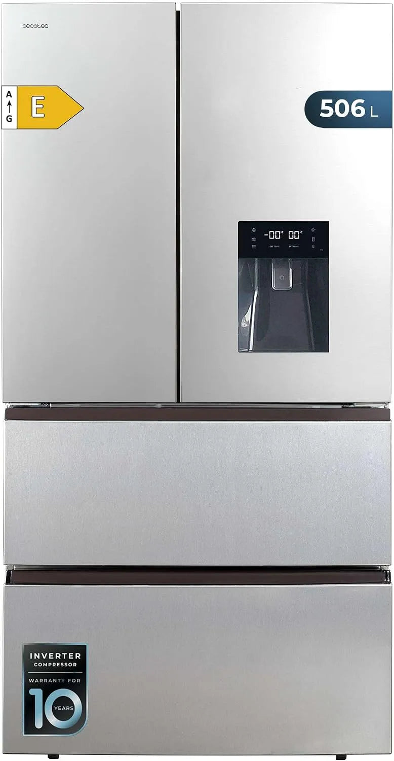Cecotec réfrigérateur FD 510 WD, 84 cm de Largeur, à Double Porte en Inox, Moteur Inverter Plus, NoFrost Total