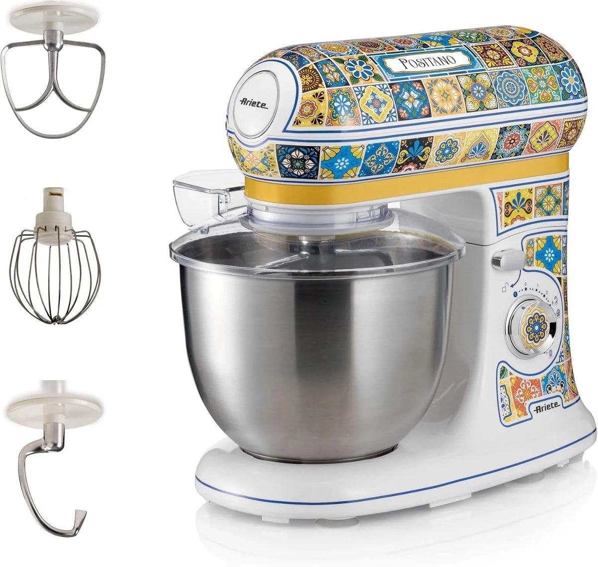 Ariete Robot Patissier Positano 1588, 7 niveaux de vitesse, 7 niveaux de vitesse, 3 Fouets pour les Pétrissages Doux et Durs, 2400 Watts