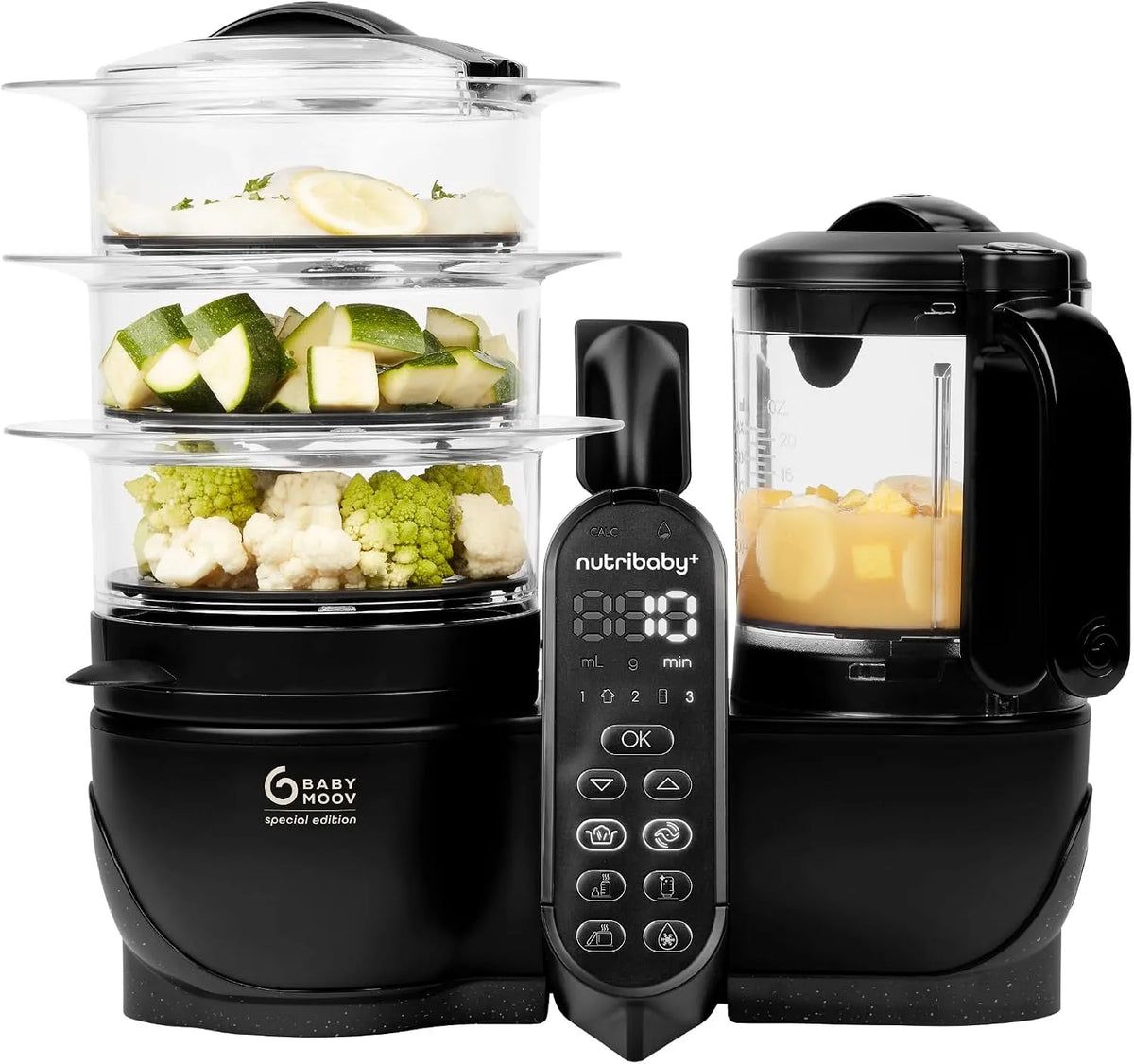 Mixeur, Grande Capacité 2,9L, Jusqu'à 14 Repas en 1 Cycle, Babymoov Robot Cuiseur Bébé Nutribaby, XL, Diversification Alimentaire, finition noire