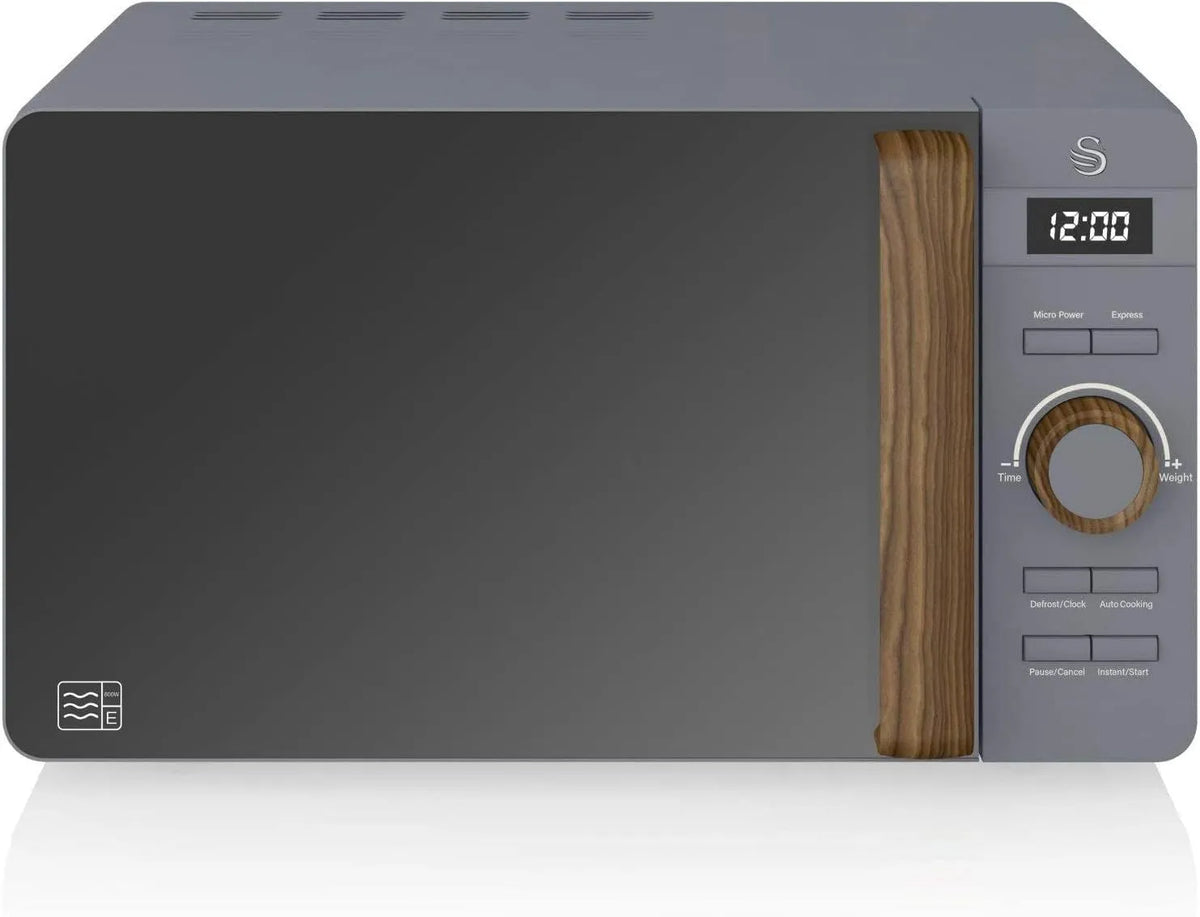 Four à micro-ondes SM22036GRYNEUN Swan Nordic, 6 Niveaux de Fonctionnement, Numérique 20 L, 800 W Puissance, Mode Dégivreur, Minuterie 30 min