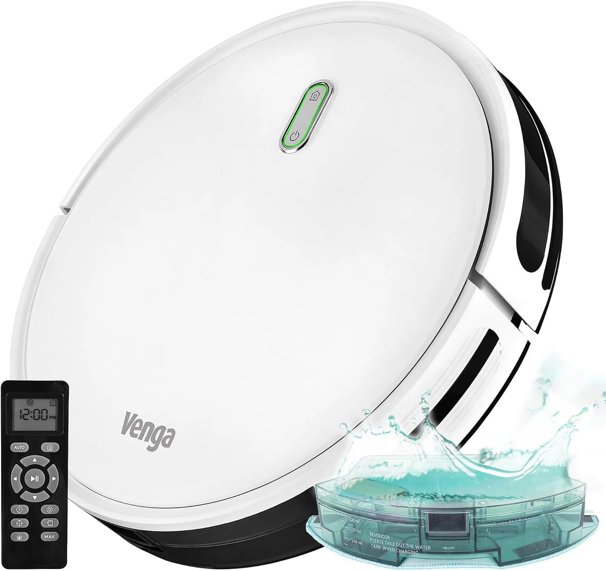 Aspirateur RVC 3000 Venga! Robot, Laveur de sol, Silencieux, finition blanche, 6 Modes de Nettoyage, Facile à Utiliser, VG