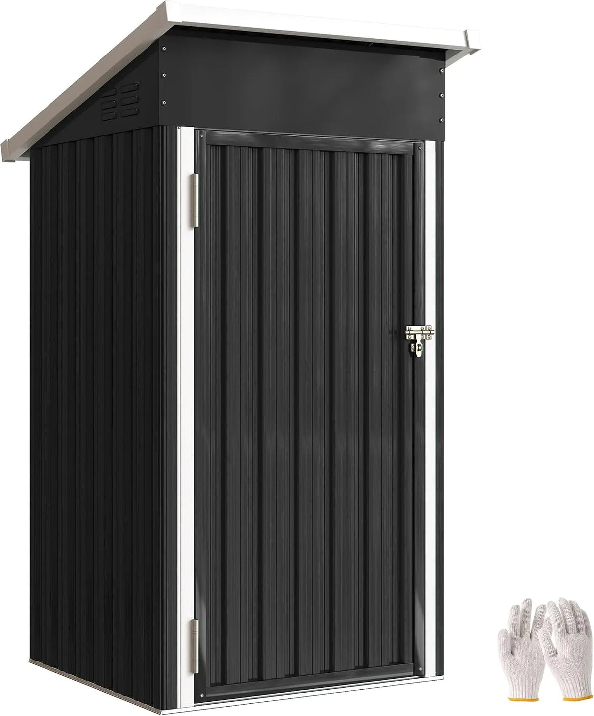 Abri de jardin Outsunny, en métal, Porte verrouillable, aérations et Gants, cabane de Jardin extérieure 107,5 x 91 x 185 cm, Toit incliné