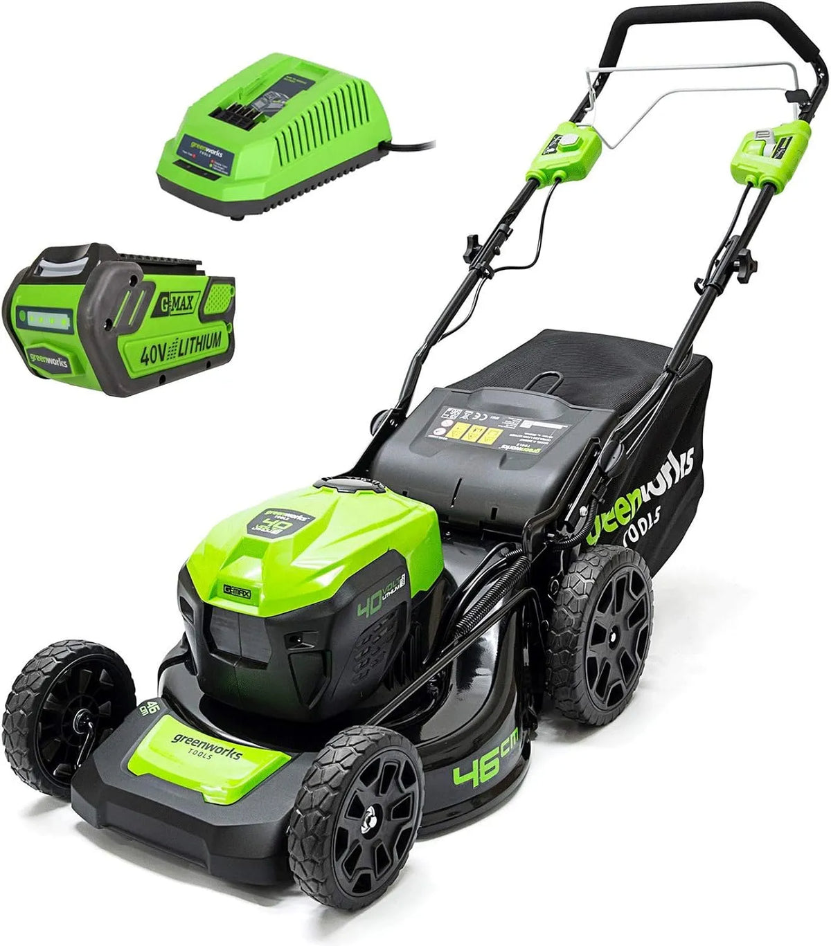 Greenworks tondeuse GD40LM46SPK4x, tractée 40V, Coupe de 46cm, 1 Batterie 4,0Ah, 1 Chargeur