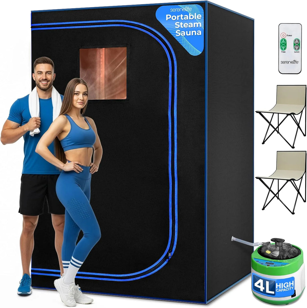 Générateur électrique, Tente Chauffante Mobile, pour Deux Personnes, Thérapie du Corps et Relaxation, 2 Chaises pliables et Télécommande