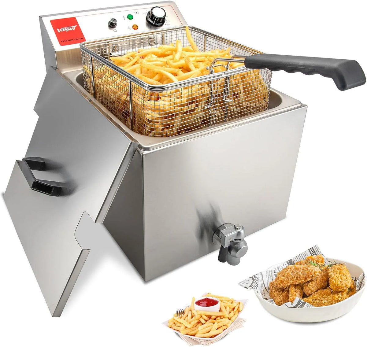 Électrique professionnelle en acier inoxydable 3000W 16L grand friteuse Valgus Friteuse, panier et couvercle pour les restaurants à usage commercial