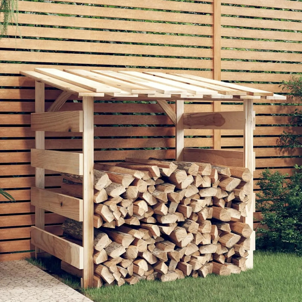Festnight Abri, dimensions 100 x 90 cm, de Bois de Chauffage avec Pergola et Toit Étagère pour Cheminée, en Pin Imprégné
