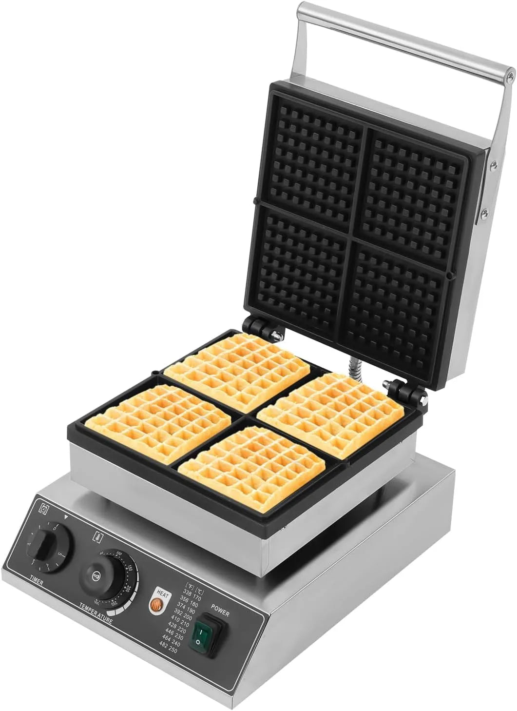 Avec Plaques de Cuisson Antiadhésives Gaufrier Professionnel, 4 Pièces, Moderne, Stainless Steel, 50-300 °C en Continu, Acier Inoxydable