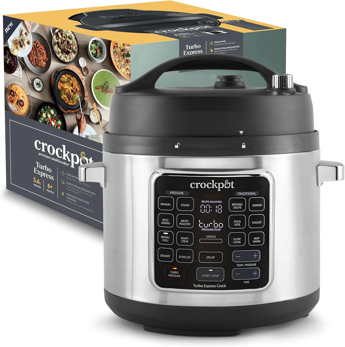 Modèle Express multicuiseur sous pression CSC062X Crockpot Turbo, capacité 5,6 L, 6+ personnes, 14 options de cuisson en 1