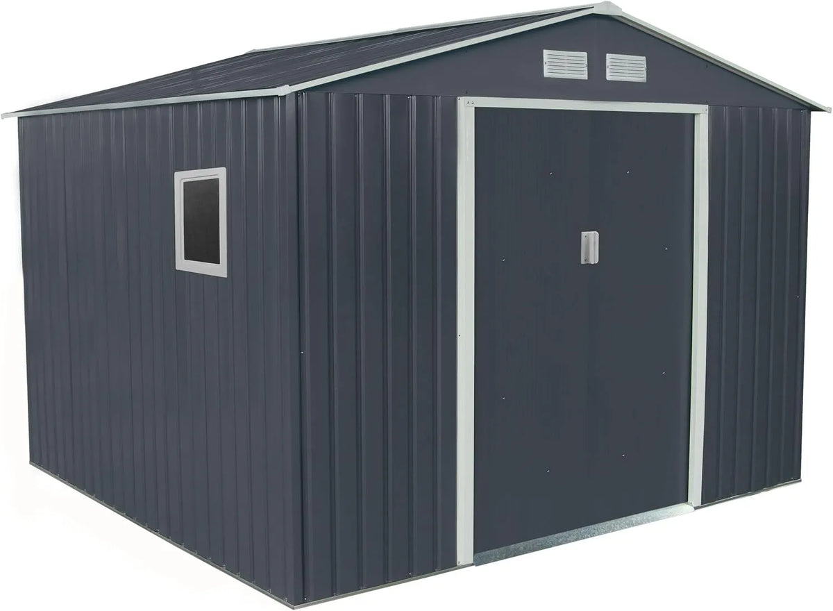 Abri de jardin, métal 7,06m² Anthracite + kit d'ancrage, Hauteur Faitage: 212 cm, en Métal, Fenêtre latérale