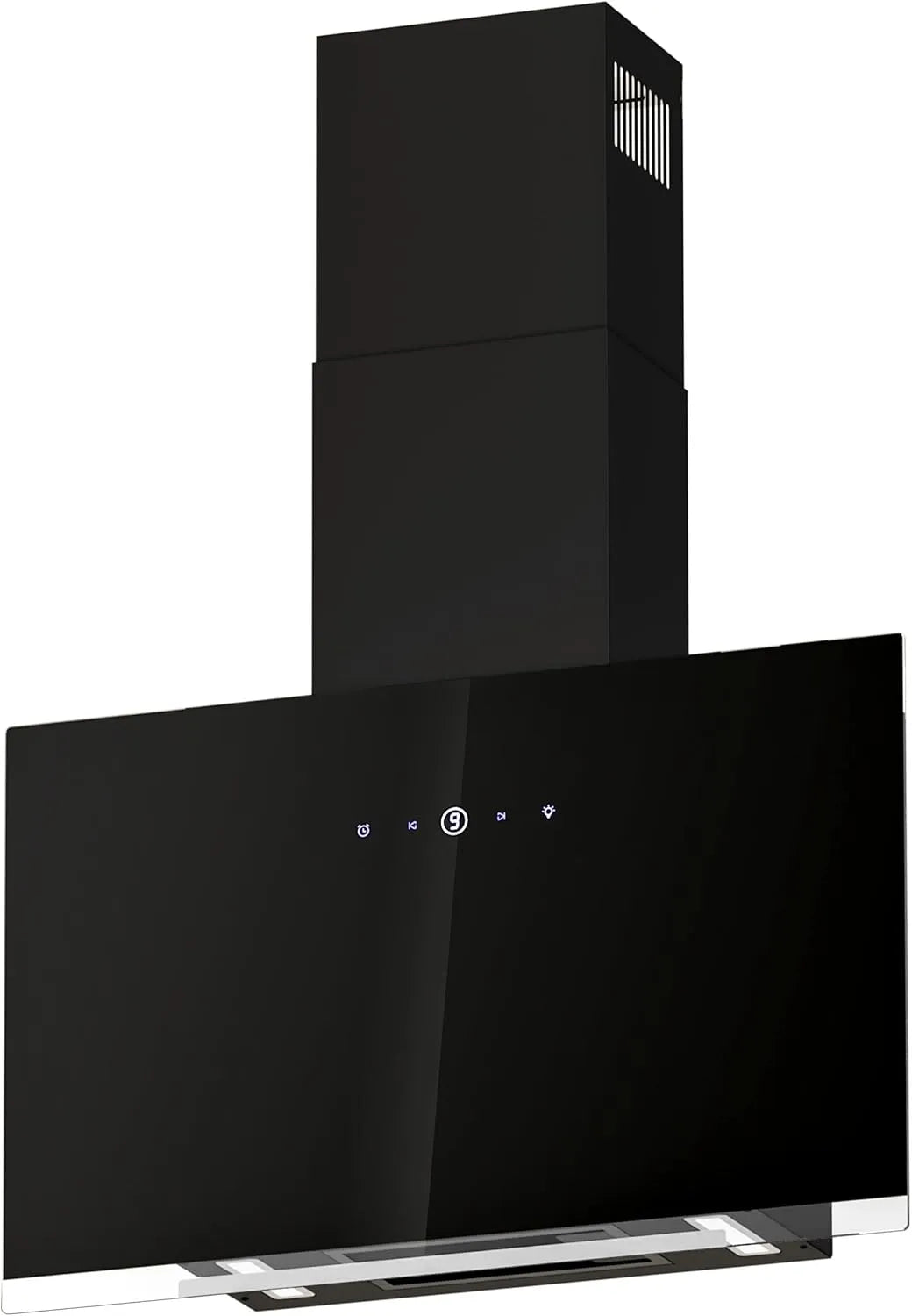 Hotte aspirante FIREGAS, Hotte Murale Noire pour Cuisine Moderne, largeur 60cm, Débit 487 m³/h, Évacuation ou Recyclage, classe énergétique A+