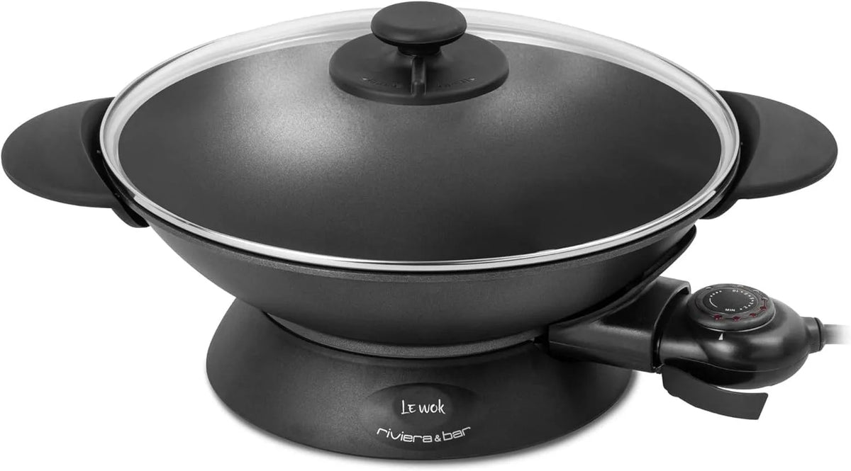 Électrique Expert riviera&bar Wok, puissance 2200W, Idéal pour 8 Personnes, Cuve en Fonte d'Aluminium, Accessoires Inclus, capacité 5L