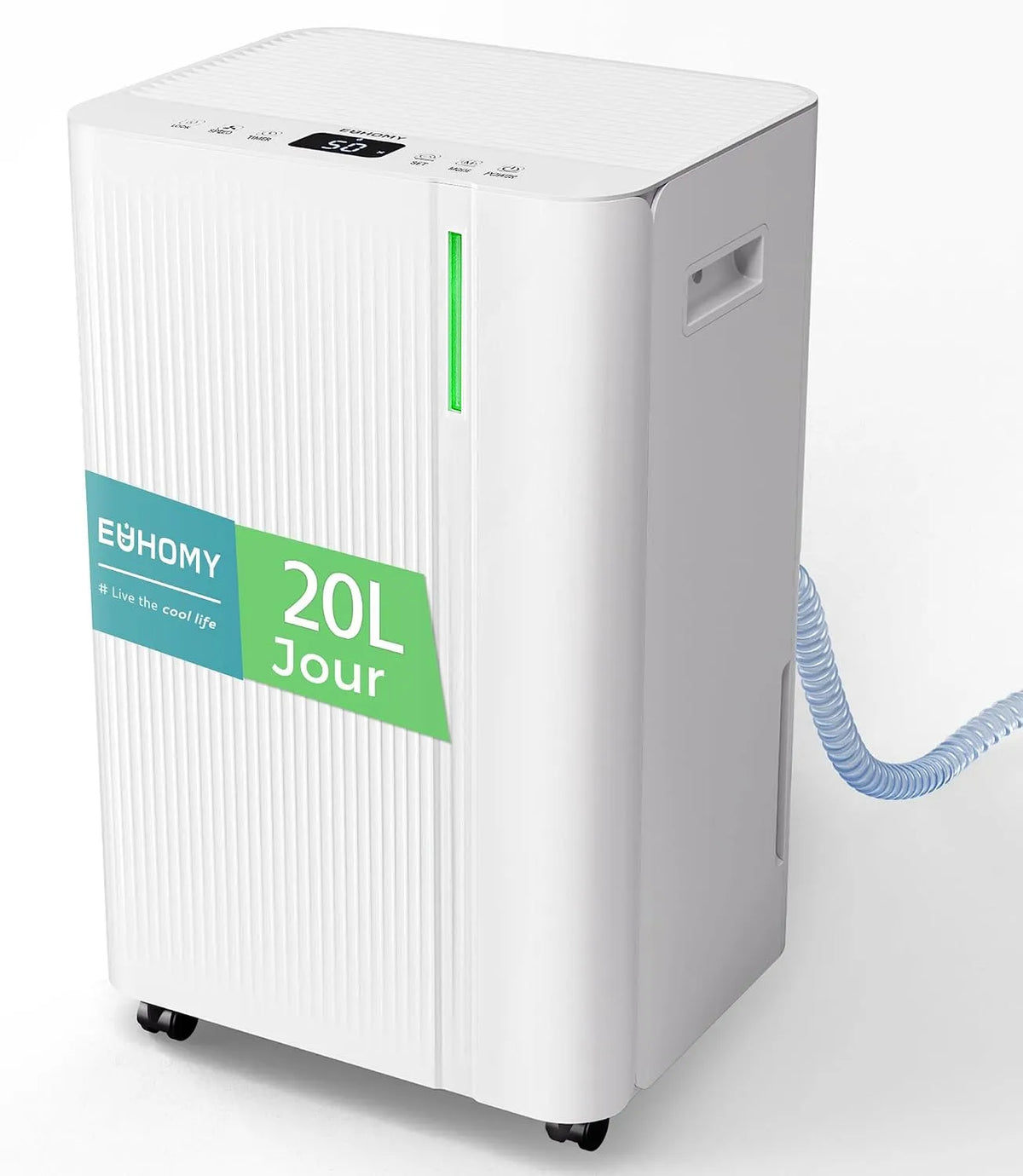 Euhomy, 3 Modes, Minuterie 24 H, capacité 20L, Filtre Lavable, Vidange Continue, pour 50M² Deshumidificateur Maison, 2 Options de Vidange