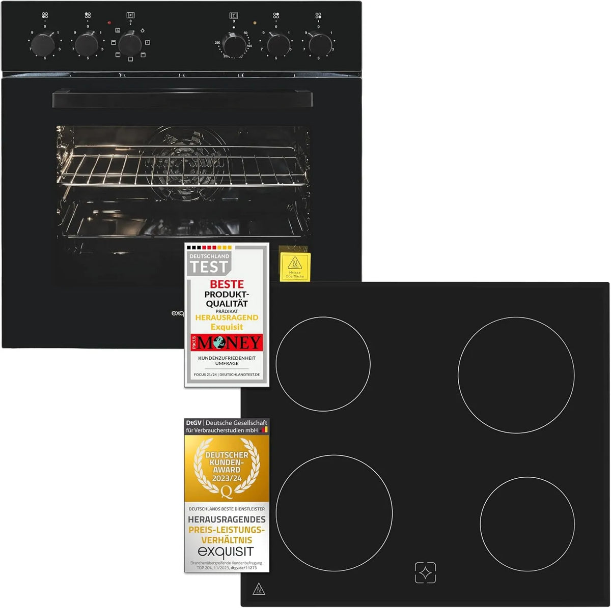 Exquisit cuisinière EHE256-U-020, Set de finition noire, Espace de cuisson 59,0 l, Set de 60 cm, Plaque de cuisson vitrocéramique