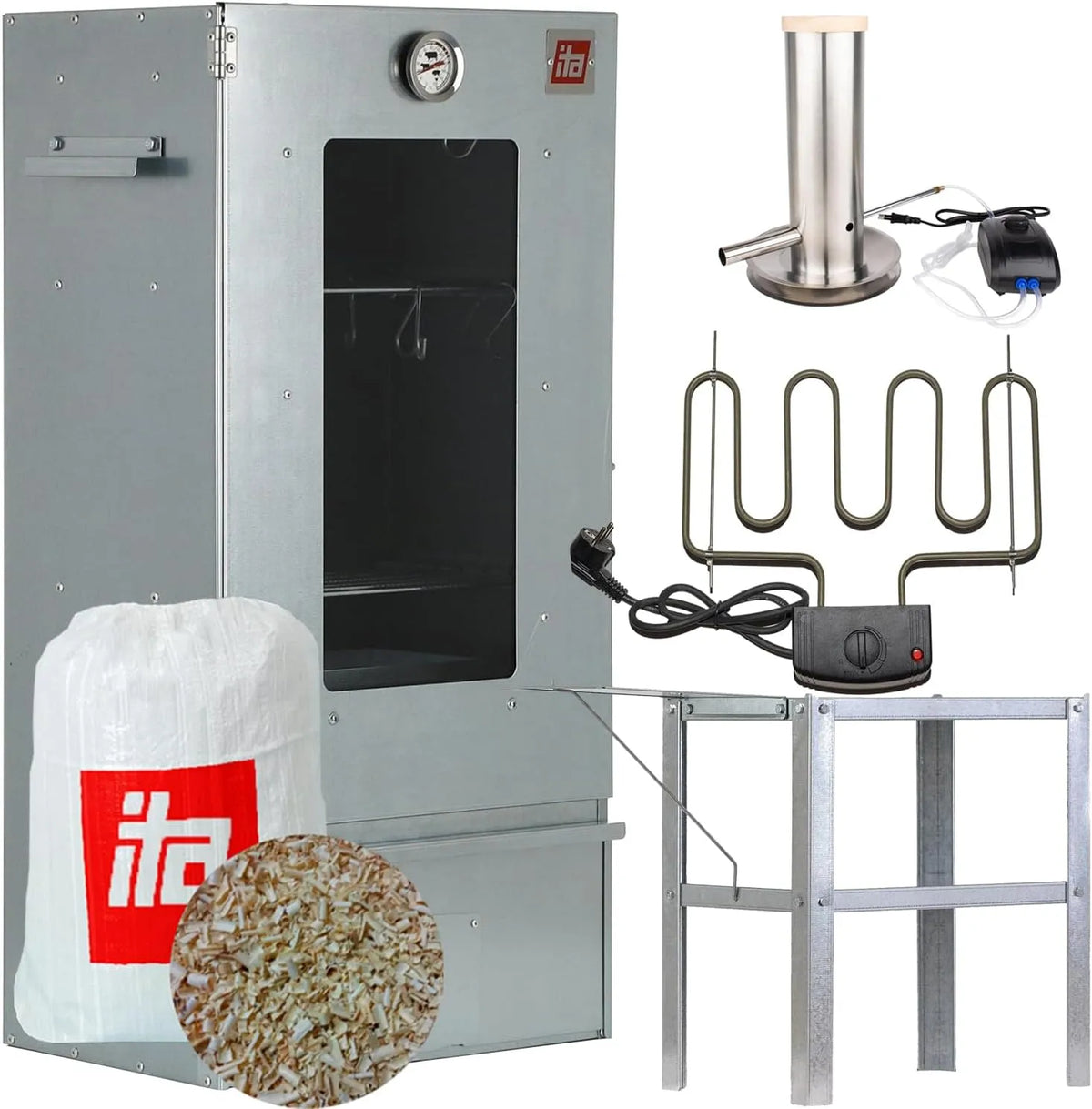 Fumoir 7002 ITA, table, Armoire à fumage avec fenêtre & thermomètre, Set Smoker avec chauffage, Qualité UE, 81 cm avec 3 niveaux, générateur de fumé